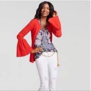 Cabi 5285 Orange Ribbed Snap Button Trumpet Bell Sleeve Sweater Size Large